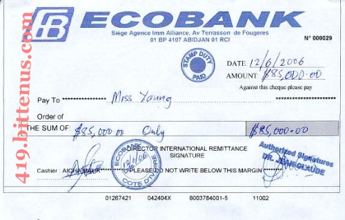 ECOBank, $85,000